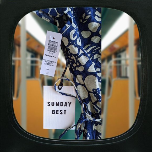 nwt aritzia sunday best ruffle flower print navy dress - Picture 3 of 3